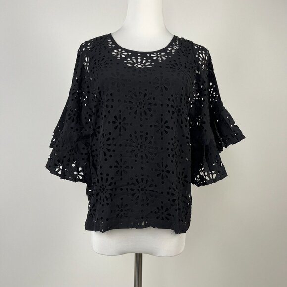 $428 NWOT See by Chloé Eyelet Top Lasercut Perforated Blouse Size 38 Black - Picture 8 of 14